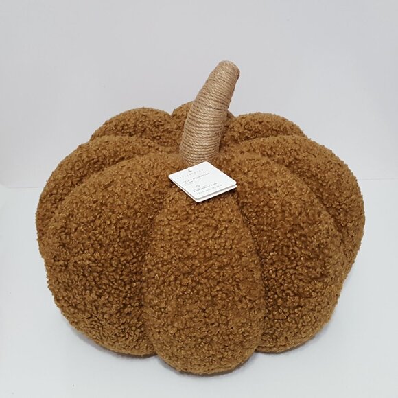 NEW RARE Large Pottery Barn Tobacco Cozy Pumpkin Pillow 9.5" diam, 14" h - Picture 2 of 5